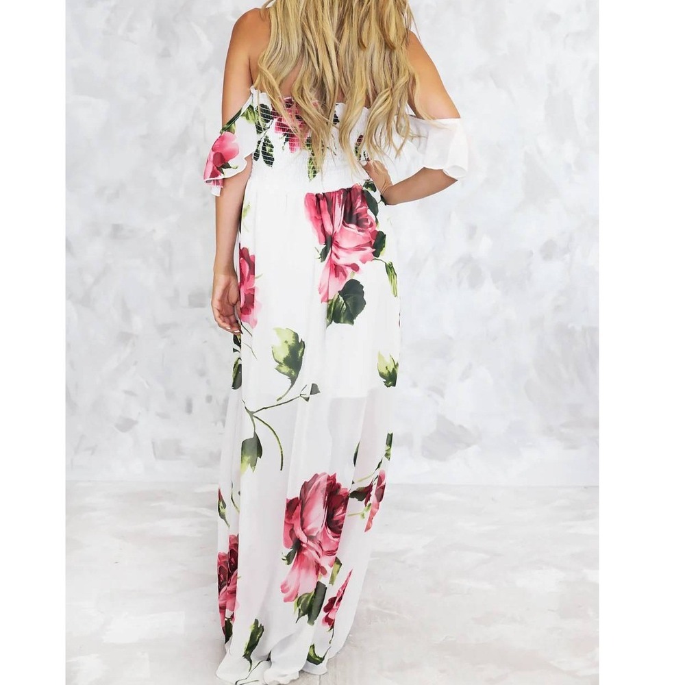 Windsor‎ White Pink Floral High Low Skirt Dress Off Shoulder Shorts Underneath M